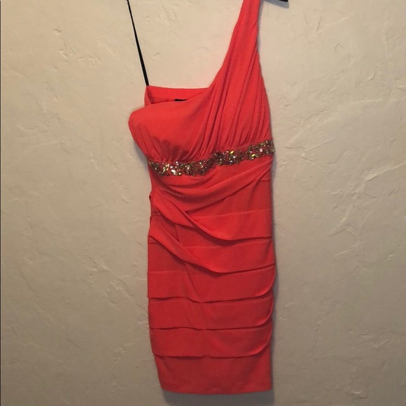 City Triangles Orange One Shoulder Dance Dress - Picture 3 of 8